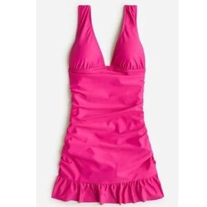 NWT J. Crew Size 10 Pink Ruched V Neck Swim Dress swimsuit One Piece NEW